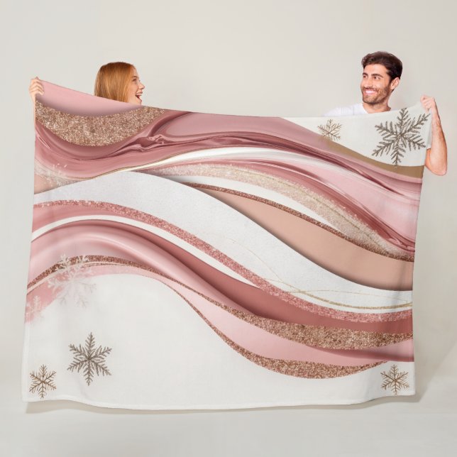 Manta Polar Pink and Gold Abstract Glitter Waves Blanket (In situ)