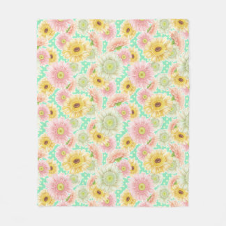 Manta Polar Pink and Yellow Floral Pattern