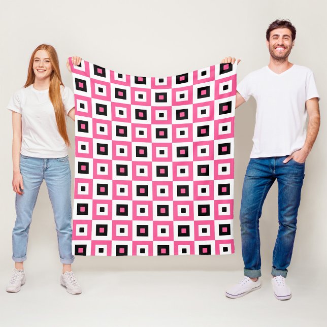 Manta Polar Pink Black and White Checkered Squares Pattern (Subido por el creador)