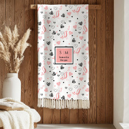 Manta Polar Pink Black Hearts Sweet I Love You Wedding Gift