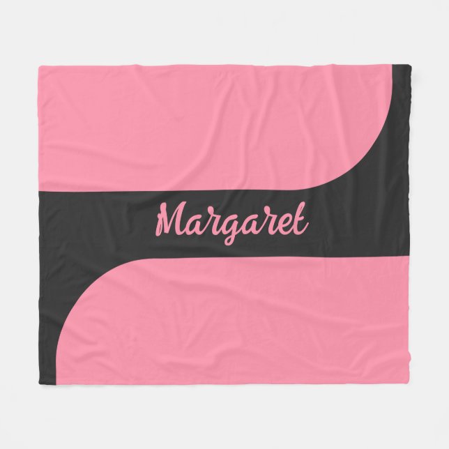 Manta Polar  pink &black script girly monogram name (Frente (Horizontal))