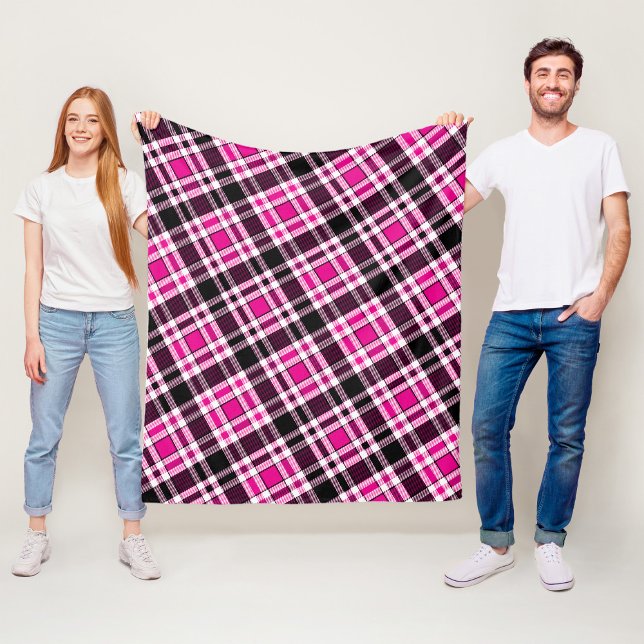 Manta Polar Pink Black White Flannel Tartan Pattern Design  (Subido por el creador)