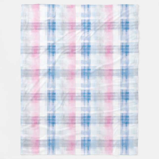 Manta Polar Pink Blue White Plaid Stripes (Anverso)