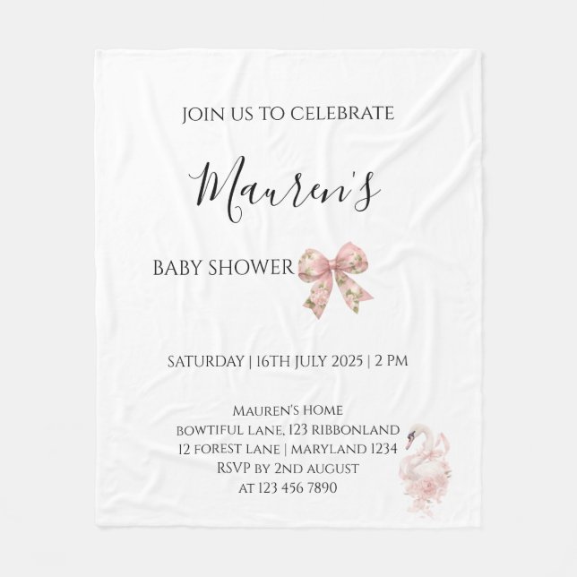 Manta Polar Pink Bow Girl Baby Shower Invitation (Anverso)