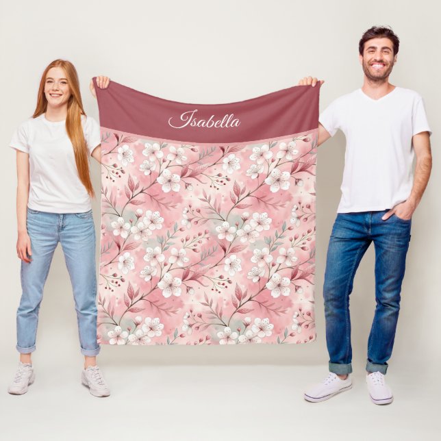 Manta Polar Pink cherry blossom Personalized (In situ)