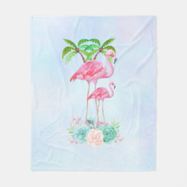 Manta Polar Pink Flamingo Momma & Baby with Palm Trete