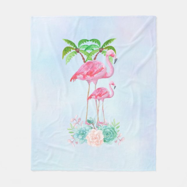 Manta Polar Pink Flamingo Momma & Baby with Palm Trete (Anverso)