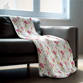 Manta Polar Pink Floral Watercolor Wildflower