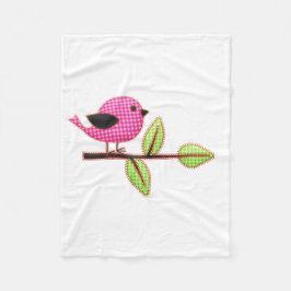Manta Polar Pink Gingham Baby Bird Embroidery Leaves