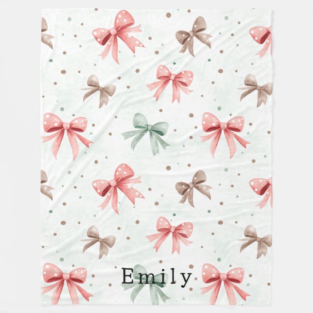Manta Polar Pink Mint Cream Dots & Bows Christmas   (Anverso)