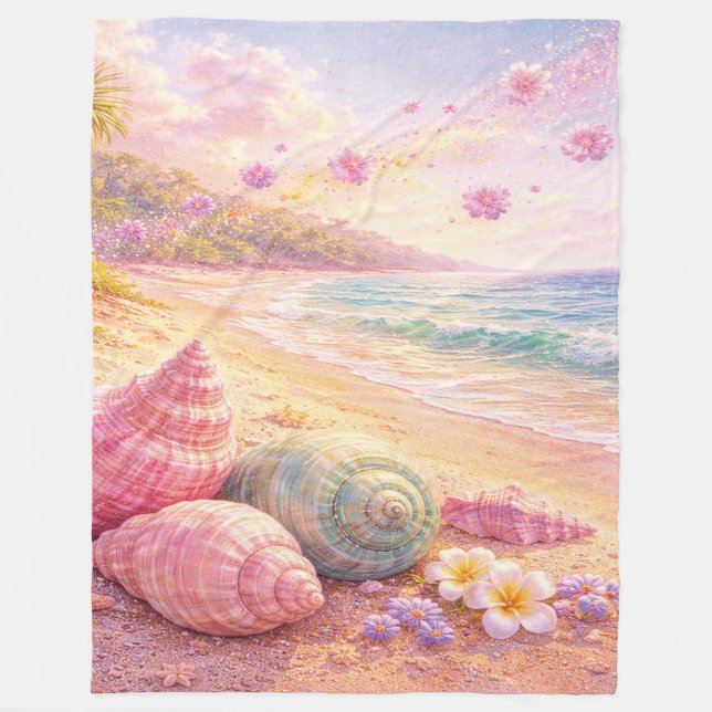 Manta Polar Pink Ocean Beach Shells Flowers Fantasy Landscape (Anverso)