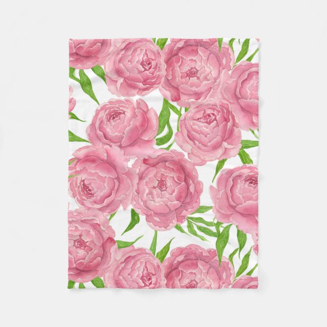 Manta Polar Pink peonies acuarela (Anverso)