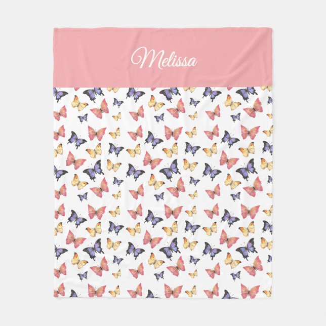 Manta Polar Pink Purple Butterflies Monogram Name (Anverso)