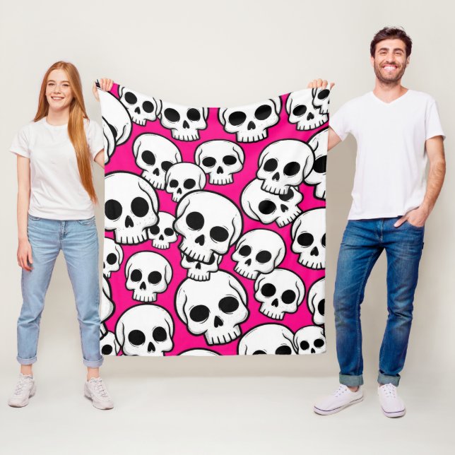 Manta Polar Pink Skull Pattern Fleece Blanket (In situ)