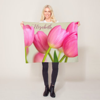 Manta Polar Pink Tulips Personalize