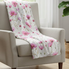 Manta Polar Pink Watercolor Wildflower