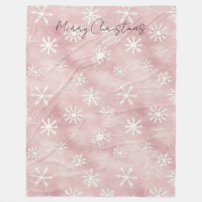 Manta Polar Pink White Snowflakes Christmas (Anverso)