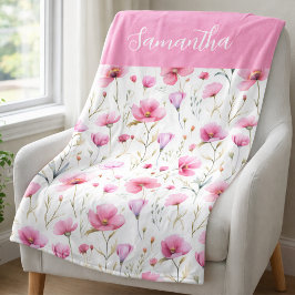 Manta Polar Pink Wildflower Watercolor Name 