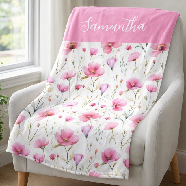 Manta Polar Pink Wildflower Watercolor Name  (Subido por el creador)