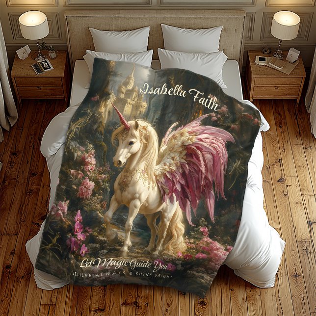 Manta Polar Pink Winged Unicorn Woodland (Subido por el creador)
