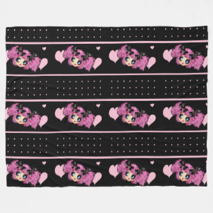 Manta Polar PinkP Chica de Kawaii - corazones rosados negros d