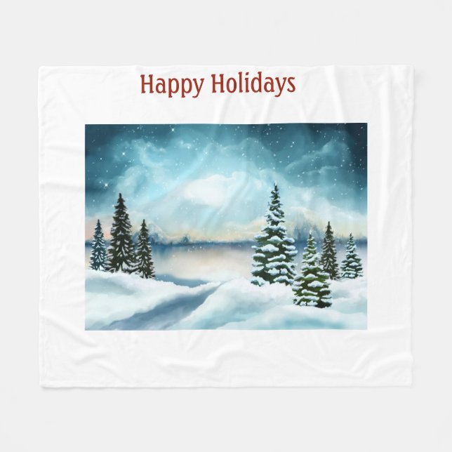 Manta Polar Pinos nevados cerca de un lago (Frente (Horizontal))