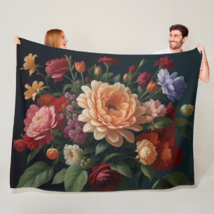 Manta Polar Pintado de Bouquet floral sobre fondo oscuro