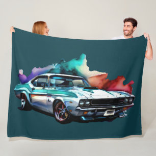 Manta Polar Pintado de color de agua Vintage Muscle Car