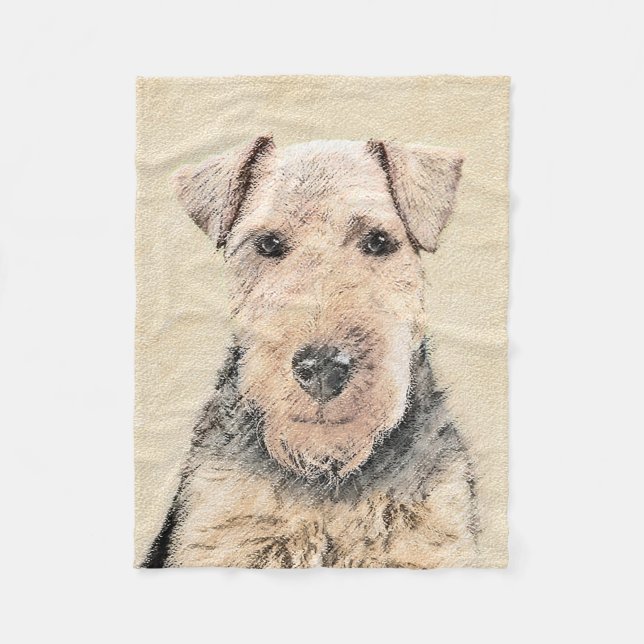 Manta Polar Pintado de Welsh Terrier - Arte de Perro Original. (Anverso)