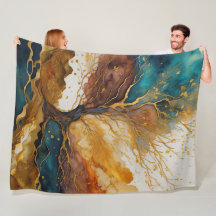 Pintura abstracta de paisaje al acuarela dorado