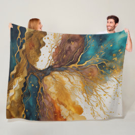 Manta Polar Pintura abstracta de paisaje al acuarela dorado