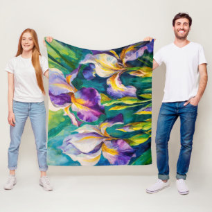 Manta Polar Pintura acrílica floral de iris