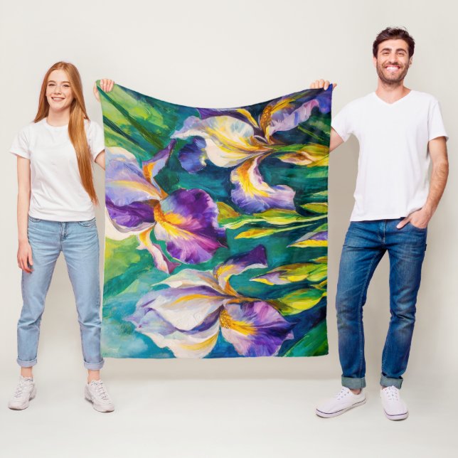 Manta Polar Pintura acrílica floral de iris (In situ)