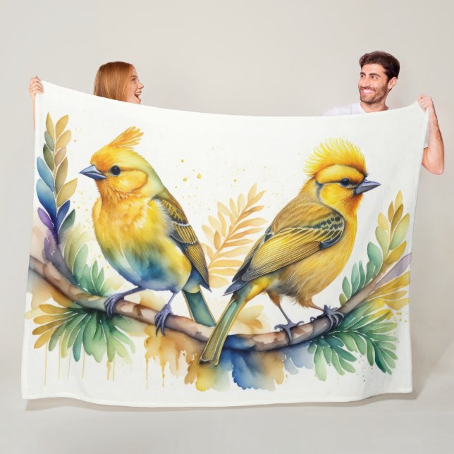 Manta Polar Pintura acuarela de pájaro amarillo (In situ)