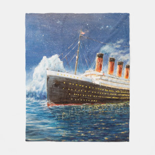 Manta Polar  pintura al óleo de Titanic y iceberg en el océano