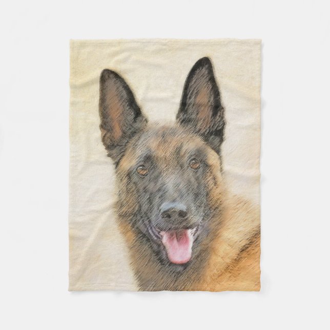 Manta Polar Pintura belga malinois - Arte de perro original (Anverso)
