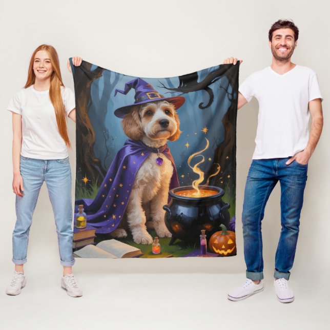 Manta Polar Pintura caprichosa de Halloween de perro Cockapoo (In situ)