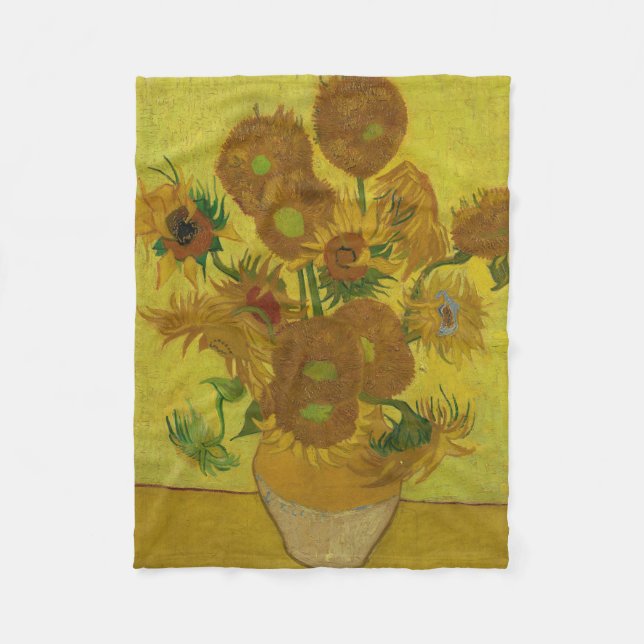 Manta Polar Pintura de 15 girasoles de Vincent Van Gogh (Anverso)