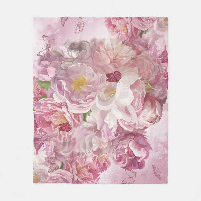 Manta Polar Pintura de aceite de flores rosas: Delicada (Anverso)