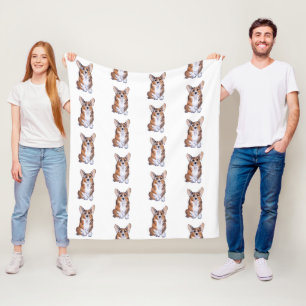 Manta Polar Pintura de acuarela Corgi sumie