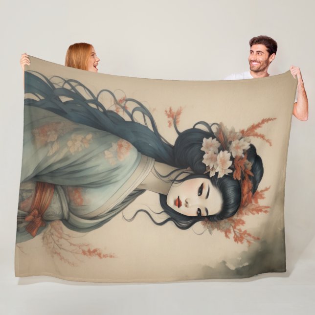 Manta Polar Pintura de acuarela de hermosas flores asiáticas (In situ)