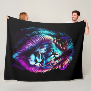 Manta Polar Pintura de Acuarela León Azul Púrpura