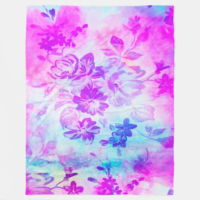 Manta Polar Pintura de acuarelas florales (Anverso)