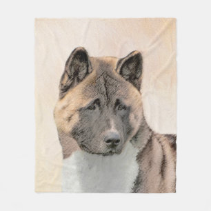 Manta Polar Pintura de Akita - Arte de perro original curado