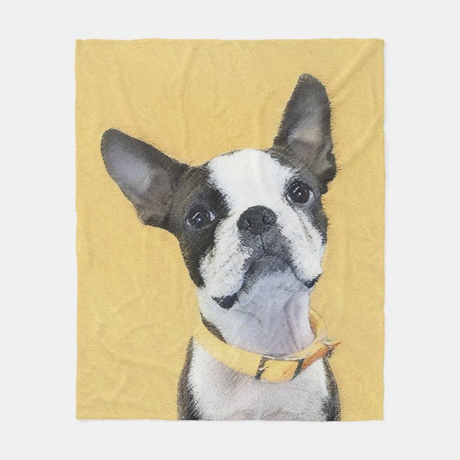 Manta Polar Pintura de Boston Terrier - Arte de Perro Original (Anverso)