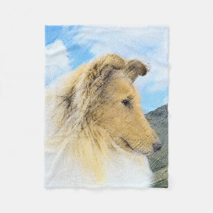Manta Polar Pintura de Collie in Mountains (Rough) - Perro Art