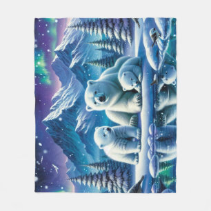 Manta Polar Pintura de escena nevada de la familia del oso pol