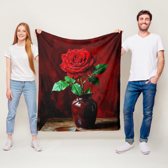 Manta Polar Pintura de flor de rosa roja (In situ)