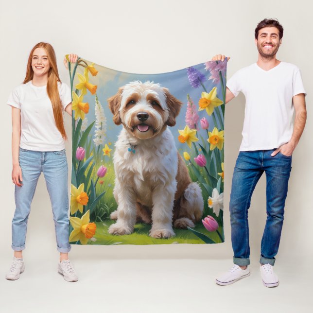 Manta Polar Pintura de flores de primavera de Bernedoodle  (In situ)