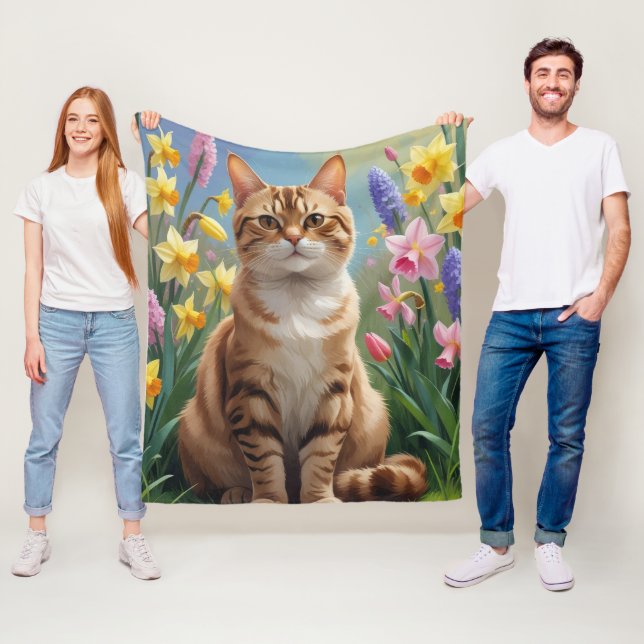 Manta Polar Pintura de flores de primavera de gato Bengalí (In situ)